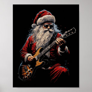 Rock Guitar Santa Claus Playing Guitar - Funny Chr Poster
