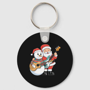 Rock Guitar Snowman And Santa Claus Playing Guitar Keychain