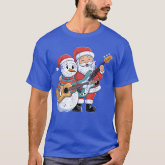 Rock Guitar Snowman And Santa Claus Playing Guitar T-Shirt