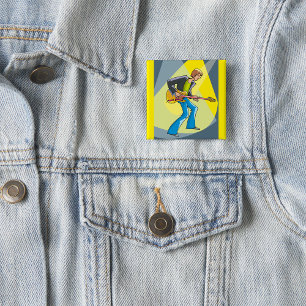 Rock Guitarist 70s Style Musician Button