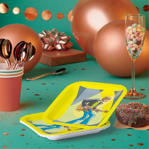 Rock Guitarist 70s Style Musician Paper Plates