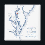 Rock Hall Maryland Elegant Navy Blue Wedding Magnet<br><div class="desc">Celebrate your Rock Hall,  Maryland waterfront wedding with this elegant navy blue Chesapeake Bay map-themed wedding favor fridge magnet. Perfect for bayside ceremonies at Inn at Huntingfield Creek,  Haven Harbour Marina,  and Osprey Point. Delight your guests with this charming and practical keepsake. Artwork by Coastal Map Designs.</div>