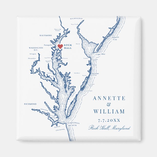 Rock Hall Maryland Elegant Navy Blue Wedding Magnet (Front)