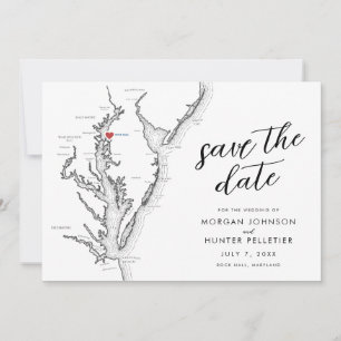 Rock Hall Maryland Map Minimal Modern Wedding Save The Date