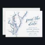 Rock Hall Maryland Map Minimal Modern Wedding Save The Date<br><div class="desc">Announce your Rock Hall wedding at Osprey Point Inn in style with our minimal and modern navy blue Chesapeake Bay map-themed save the date from Coastal Map Designs! Capturing the essence of coastal Maryland, this design highlights iconic landmarks like the Osprey Inn. With its elegant aesthetic and local flair, our...</div>