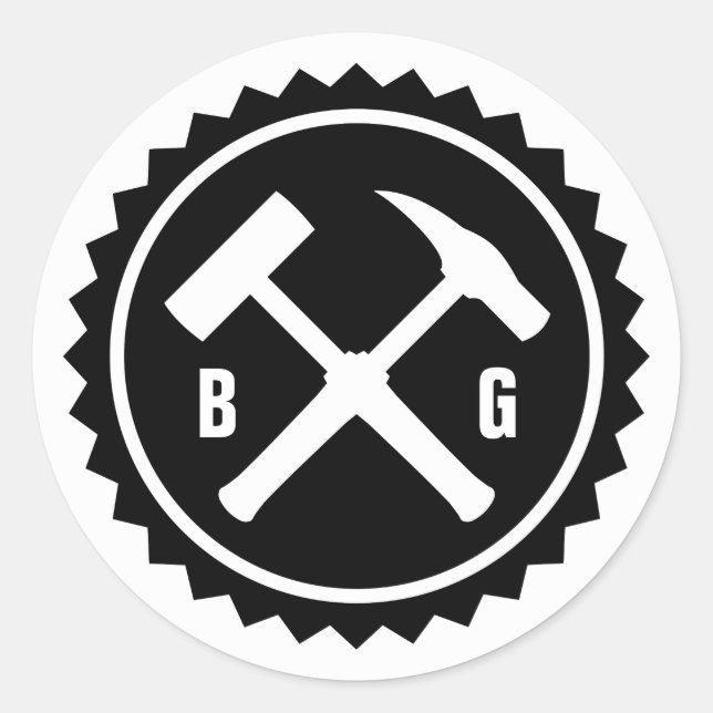 Rock Hammer Badge (Two Initials) Classic Round Sticker (Front)