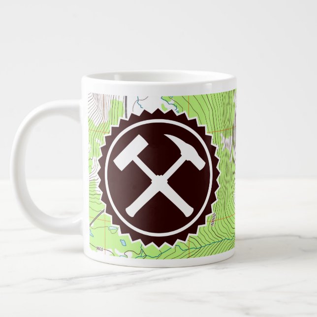 Rock Hammer Badge with Topo Map- Personalized Large Coffee Mug (Left)