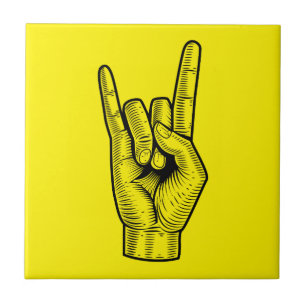 Rock Hand Sign - Retro Hand-Drawn Illustration on Ceramic Tile