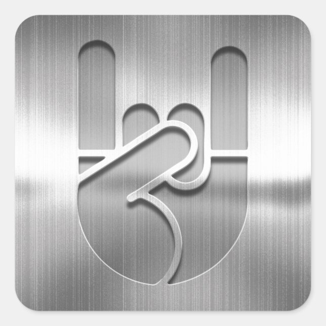 Rock Hand Steel Square Sticker (Front)