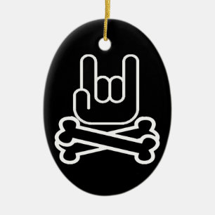 Rock Hand with crossbones Ceramic Ornament