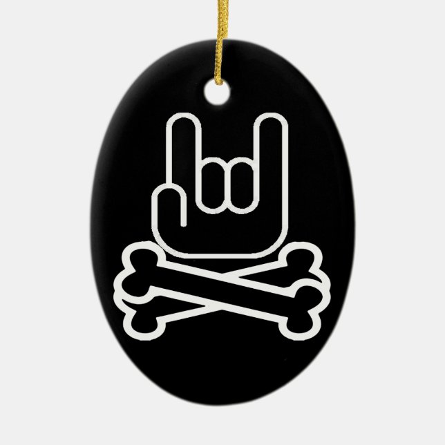 Rock Hand with crossbones Ceramic Ornament (Front)