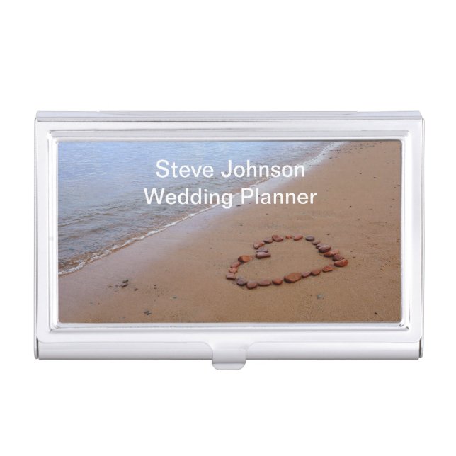 Rock Heart and Beach Photo Business Card Holder (Front)