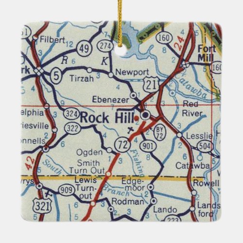 Rock Hill SC Vintage Map Ceramic Ornament