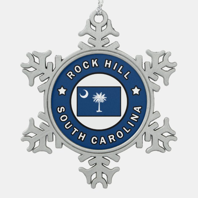 Rock Hill South Carolina Snowflake Pewter Christmas Ornament (Front)