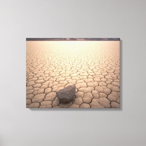 Rock in Dry Cracked Desert Landscape Canvas Print