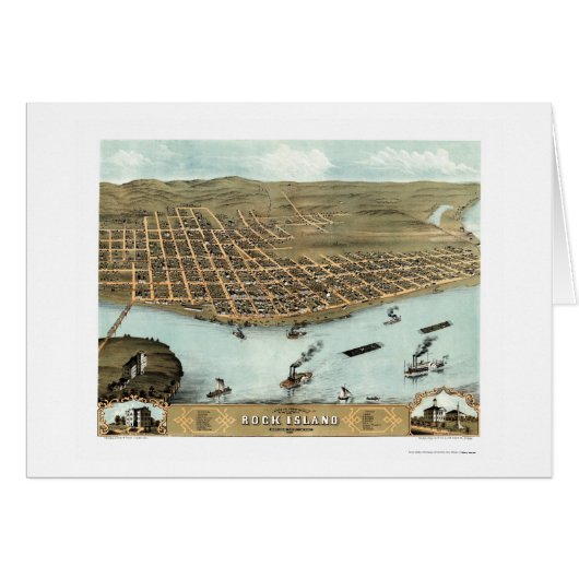 Rock Island, IL Panoramic Map - 1869 Cards (Front Horizontal)