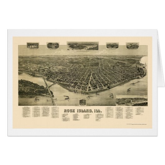 Rock Island, IL Panoramic Map - 1889 Cards (Front Horizontal)