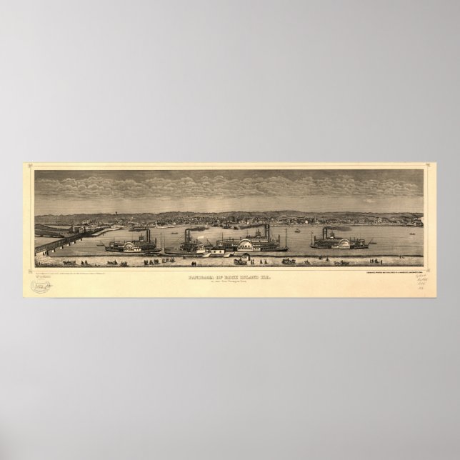 Rock Island Illinois 1874 Antique Panoramic Map Poster (Front)