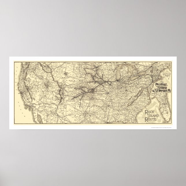Rock Island Railroad Map 1888 Poster (Front)