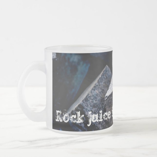 Rock Juice For Strong Men. Customizable Frosted Glass Coffee Mug (Left)