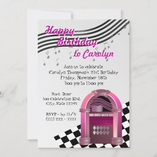 Rock Jukebox Birthday Personalized Invitations