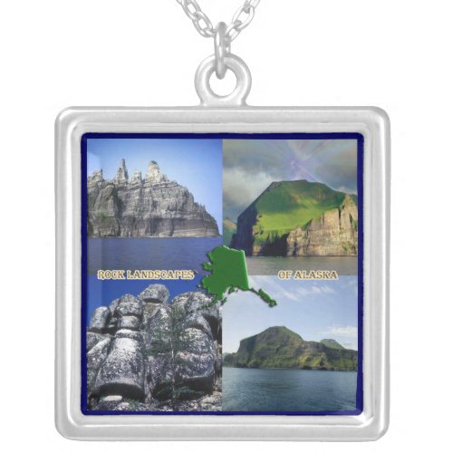 Rock Landscapes of Alaska Collage Silver Plated Necklace