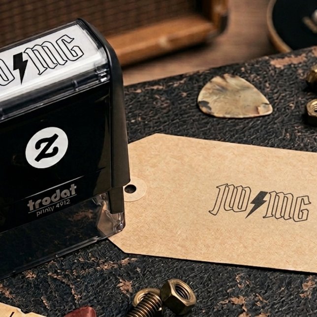 Rock Lightning Bolt Couple Monogram Rubber Stamp (Rockin' Lighting Bolt Couple Monogram Rubber Stamp)