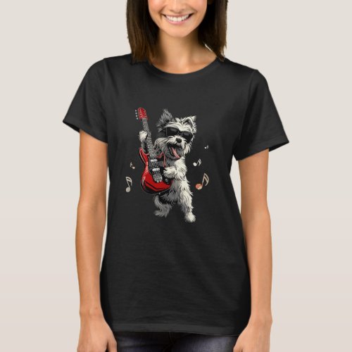 Rock Malshi Dog Playing Guitar Funny Guitar Malshi T-Shirt