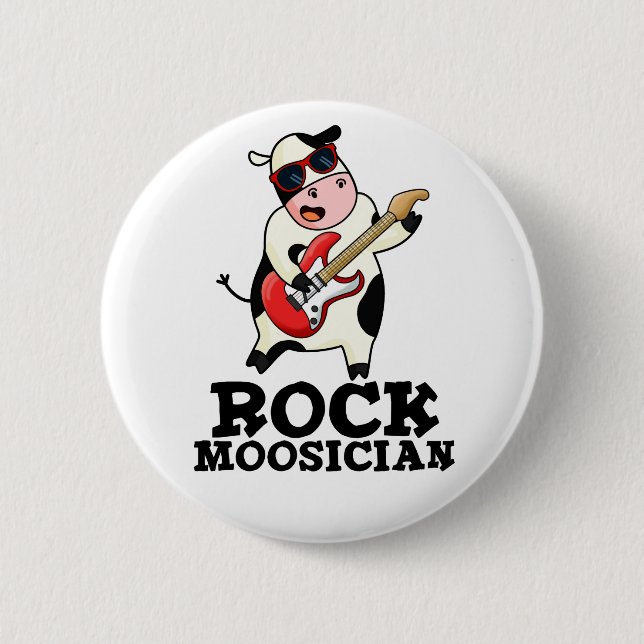 Rock Moosician Funny Cow Musician Pun  Button (Front)