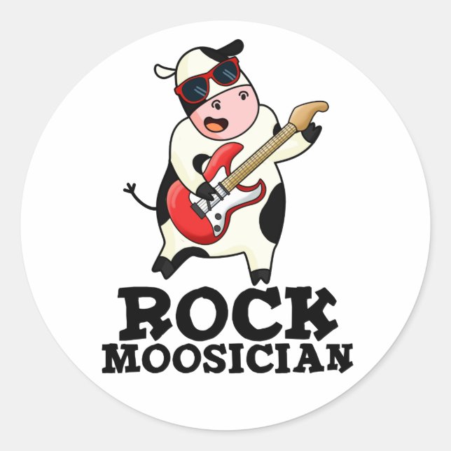 Rock Moosician Funny Cow Musician Pun  Classic Round Sticker (Front)