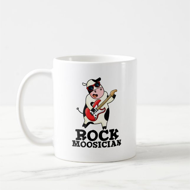 Rock Moosician Funny Cow Musician Pun  Coffee Mug (Left)