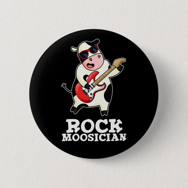Rock Moosician Funny Cow Musician Pun Dark BG Button (Front)