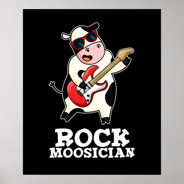 Rock Moosician Funny Cow Musician Pun Dark BG Poster (Front)