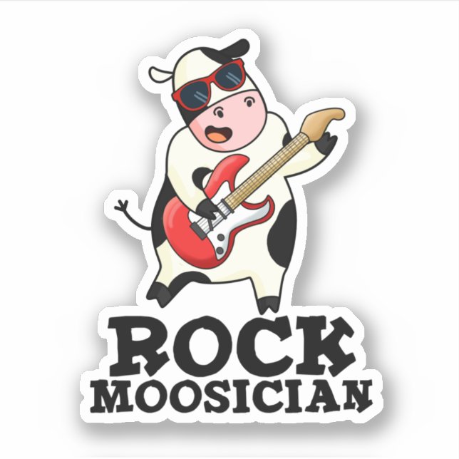 Rock Moosician Funny Cow Musician Pun  Sticker (Front)