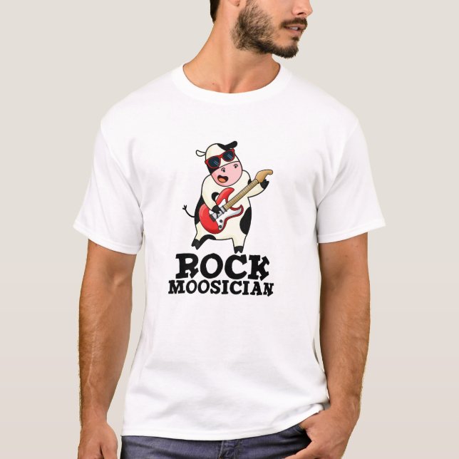 Rock Moosician Funny Cow Musician Pun  T-Shirt (Front)