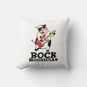 Rock Moosician Funny Cow Musician Pun Throw Pillow