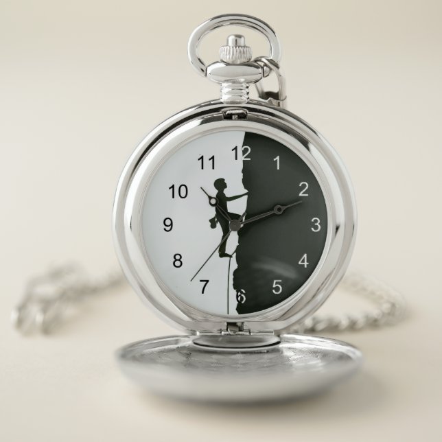 Rock, Mountain Climbing Climber Silhouette Pocket Watch (Inside)