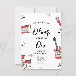 Rock Music Birthday Invitation Guitar and Drums