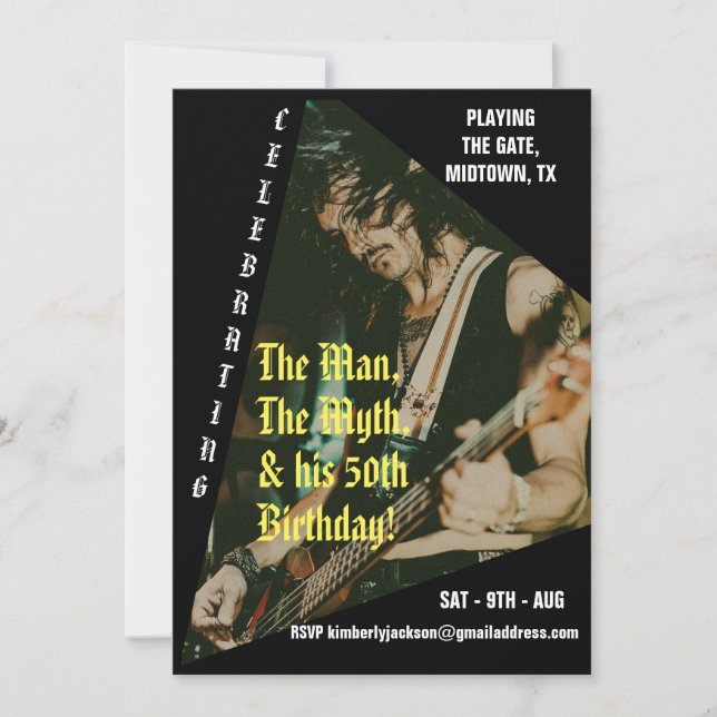 Rock Music Custom Photo 50th Birthday Party Invitation (Front)