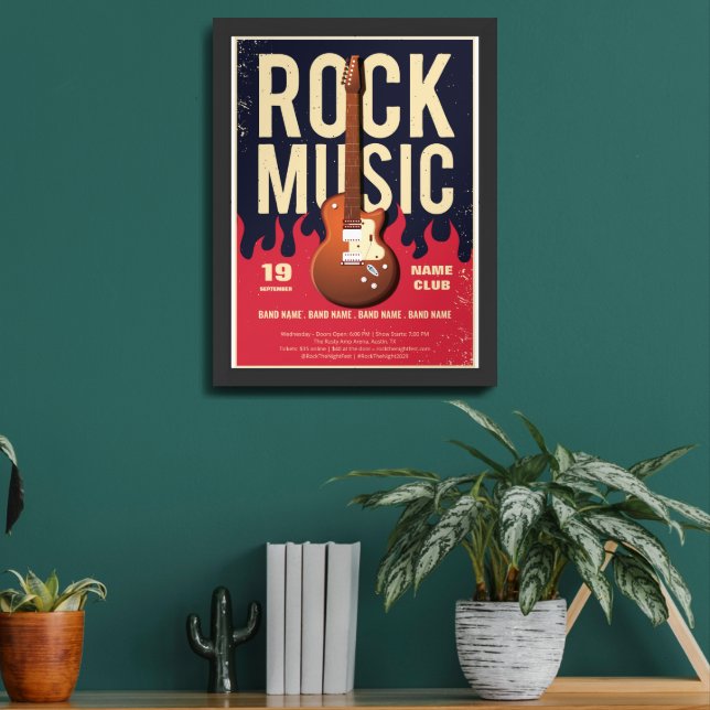 Rock Music Festival Poster – Guitar & Flames Desig (Living Room 2)