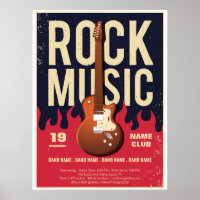 Rock Music Festival Poster – Guitar & Flames Desig