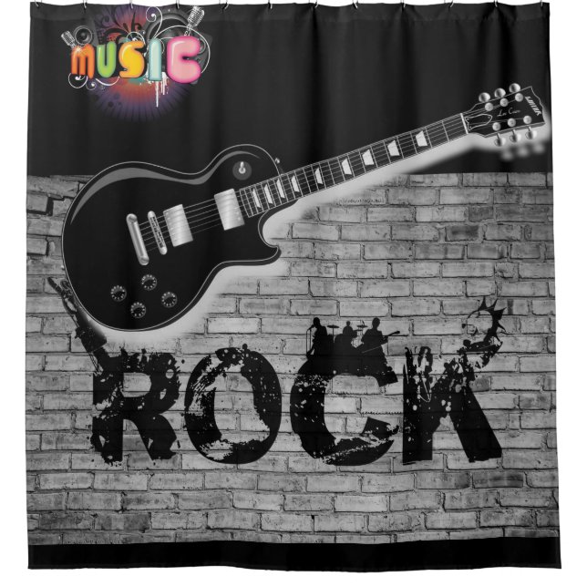 Rock Music guitar black showercurtain Shower Curtain (Front)