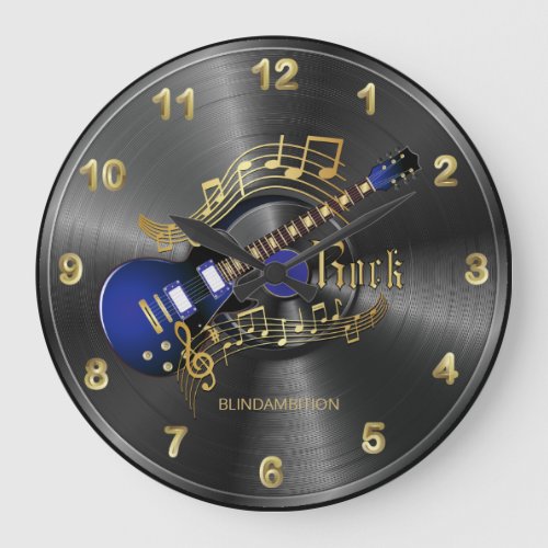 Rock Music Guitar _ Blue Large Clock