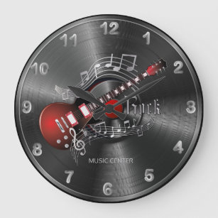 Rock Music Guitar - Red Large Clock