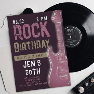 Rock Music Musician Guitar Adult Purple Birthday Invitation