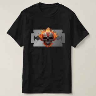 Rock Music Razor Flaming Skull Musicians Guitarist T-Shirt