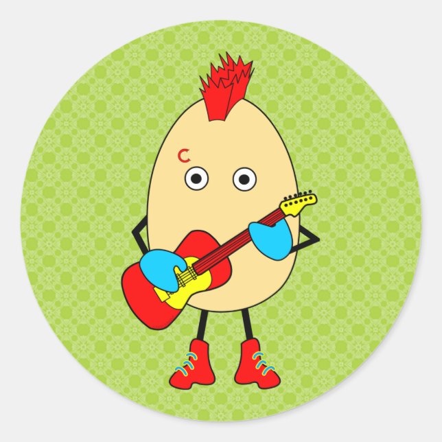 Rock Musician Egghead Classic Round Sticker (Front)