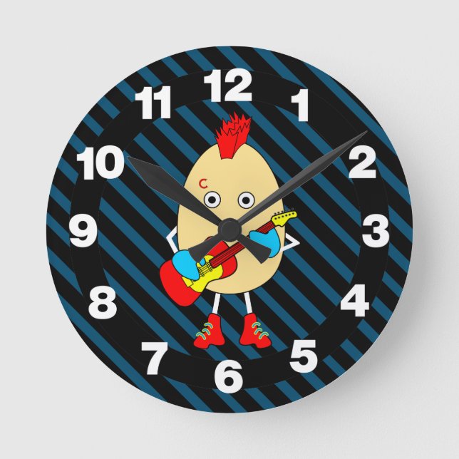 Rock Musician Egghead Round Clock (Front)