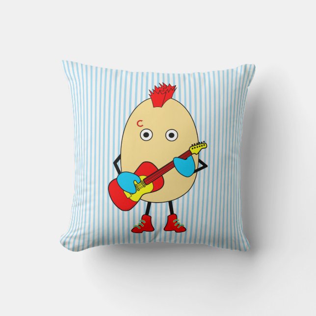 Rock Musician Egghead Throw Pillow (Front)