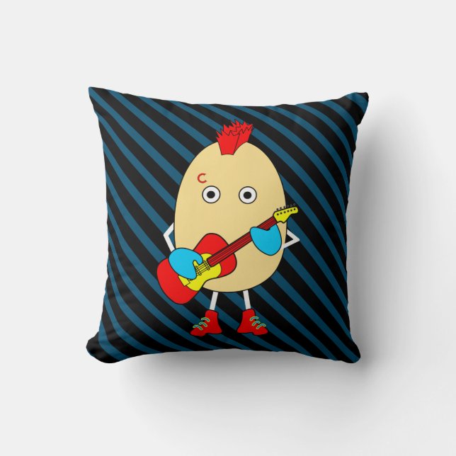 Rock Musician Egghead Throw Pillow (Front)